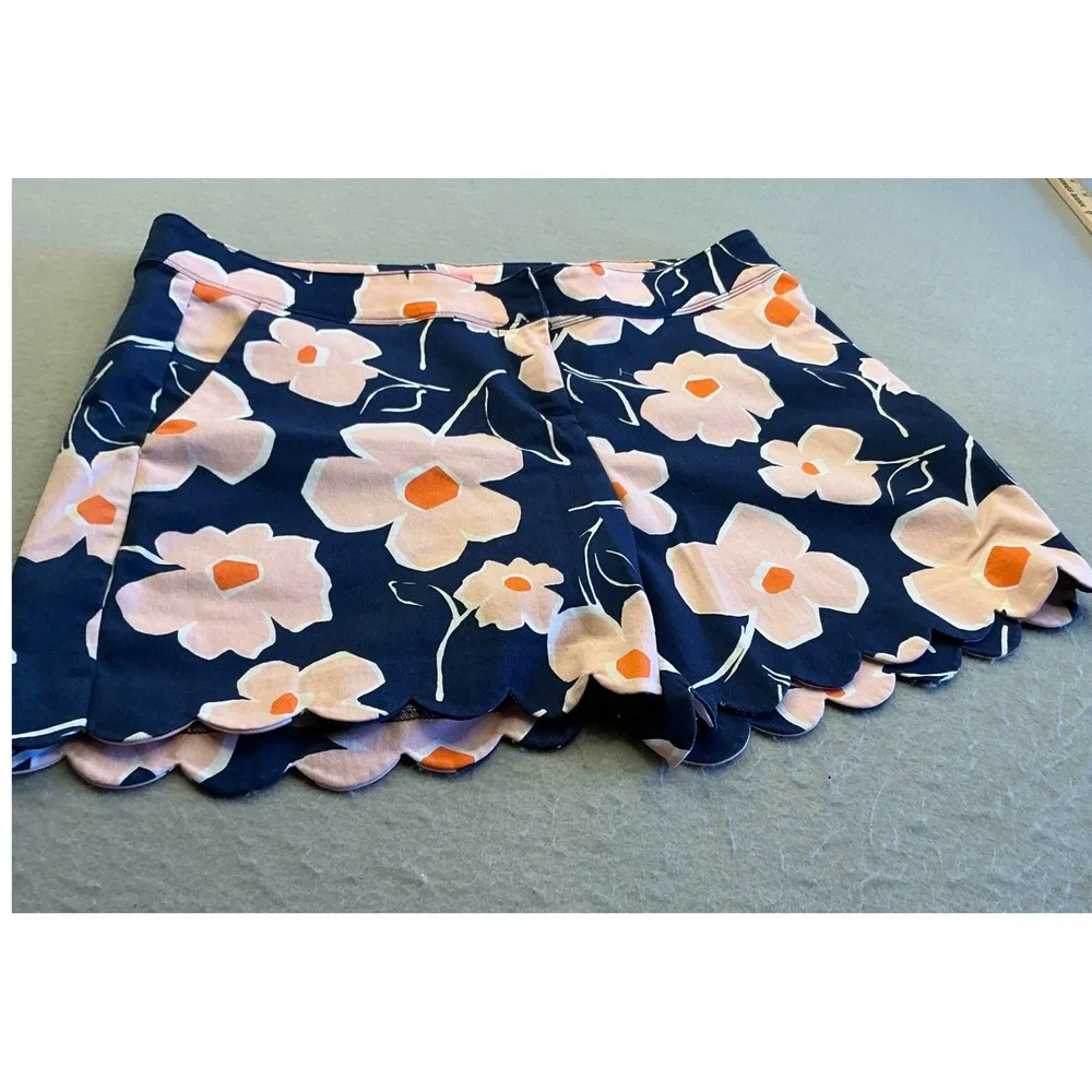 Isaac Mizrahi Floral Scalloped Hem Shorts‎ Size 14 Navy Pink Orange JLS0654S